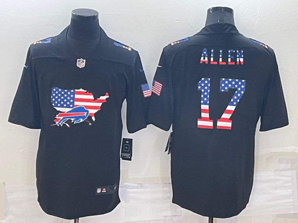 Men's Buffalo Bills #17 Josh Allen Black USA Flag Limited Stitched Jersey